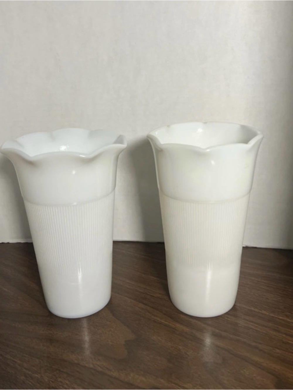 White Milk Glass Vases - Set of 2
